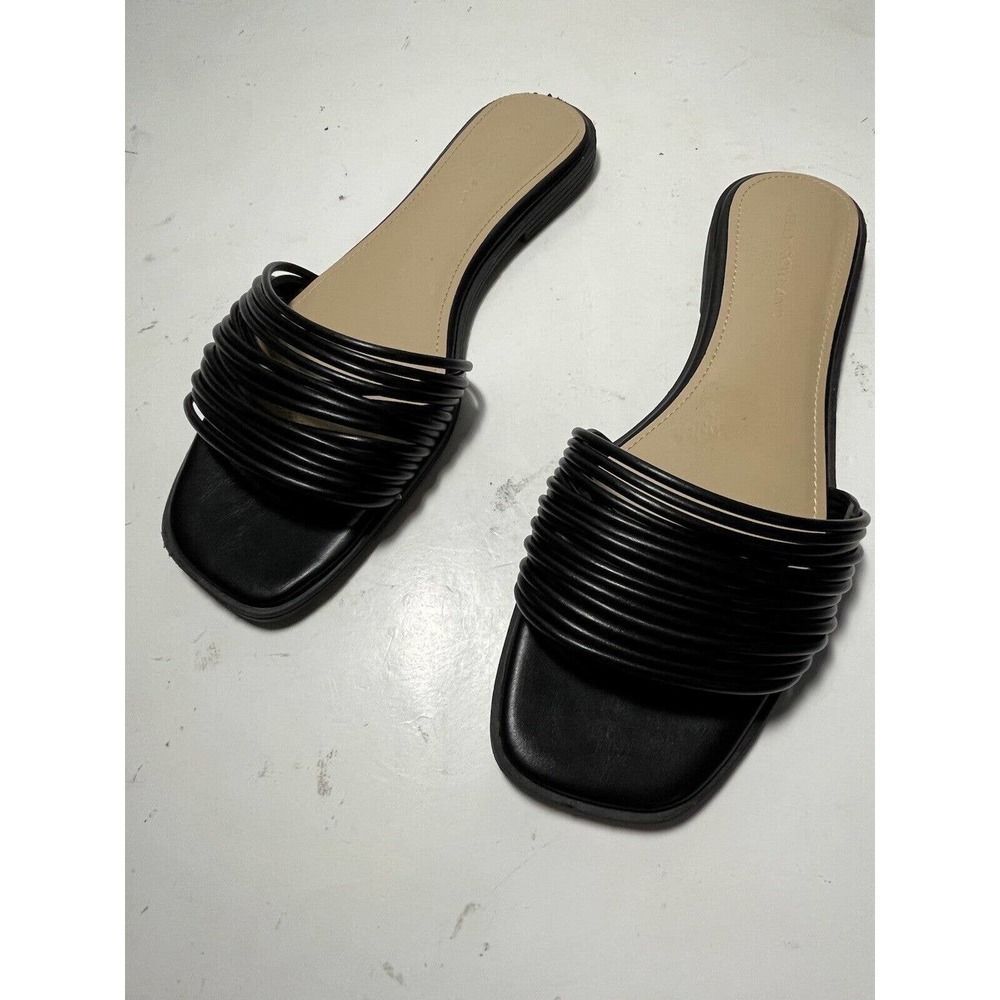 KELLY Rowland For Just Fab Women's Flat Slip on Sandals Sz 9 Black Shoes Summer